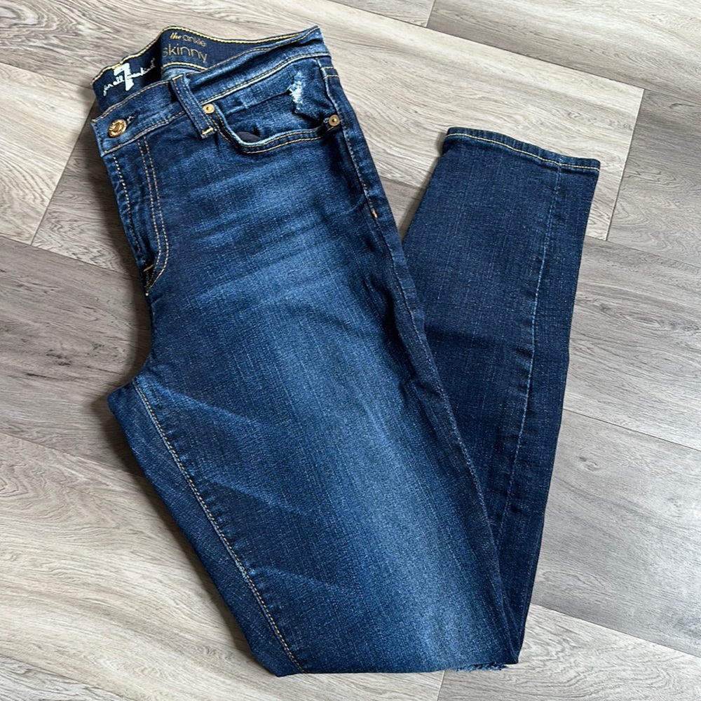 7 for all man kind the ankle skinny jeans distressed size 30